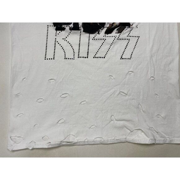 Missguided Kiss Graphic T-shirt Women Small White Music Distressed - Picture 3 of 6